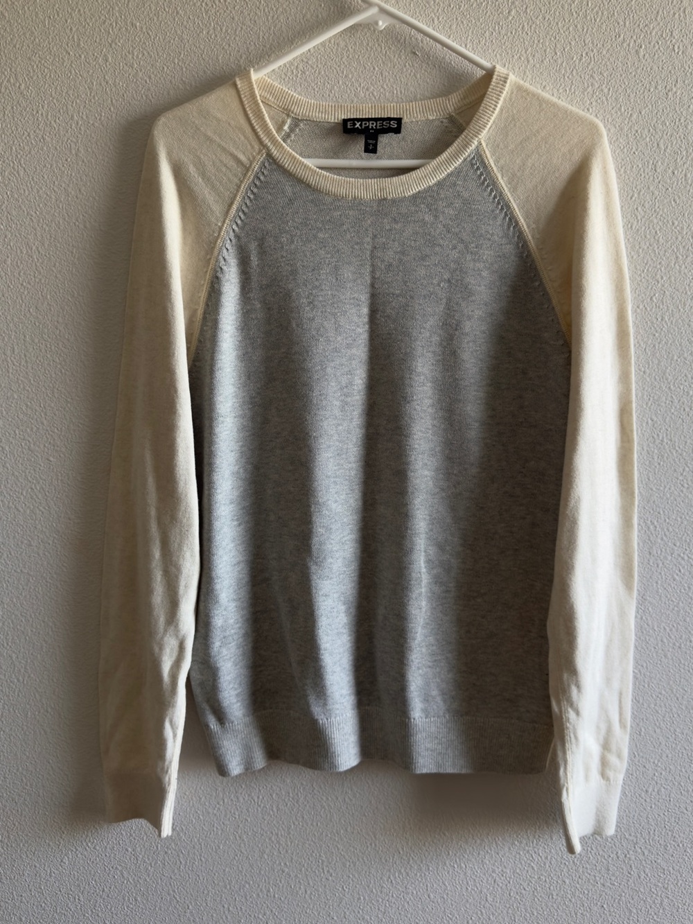 Express Grey Body Cream Trim Crewneck Sweater